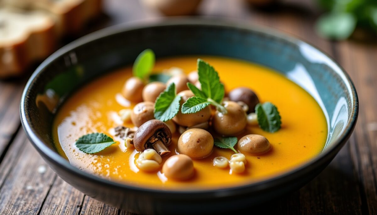 Délice crémeux : velouté raffiné aux champignons sauvages