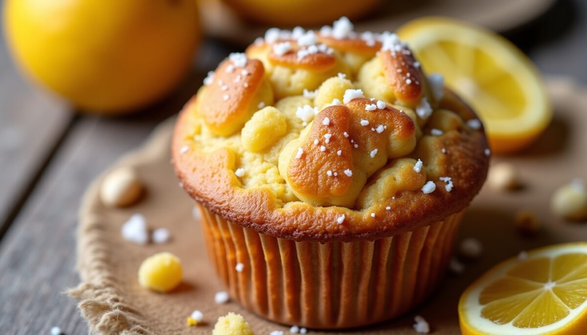 Délice acidulé : Muffin moelleux aux pommes, noix croquantes et zestes de citron