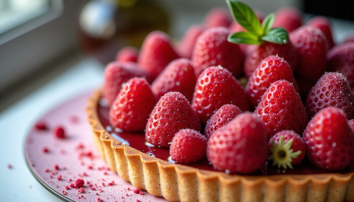 Délice printanier : tarte aux fraises parfumée à la rose