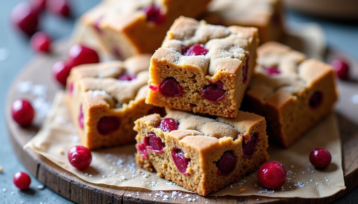 Barres de cookies noix de coco et cranberries, gourmandes et sans beurre