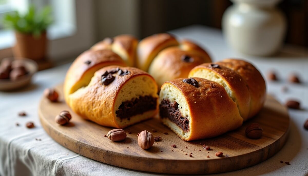 Pain brioché à partager au chocolat et noisettes gourmandes